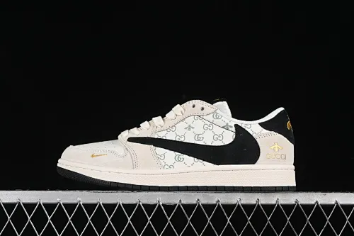 All categories Air Jordan Jordan series basketball shoes Air Jordan 1 Low High-end customized low-top sneakers Travis Scott x Fragment Design x Air Jordan 1 Low OG SP AJ1 Joe 1 Gucci joint-black hook milk coffee low-top cultural casual sneakers SJ2068-106